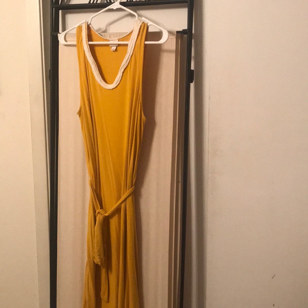 Mustard yellow tie dress with white rope detail - Picture 1 of 5